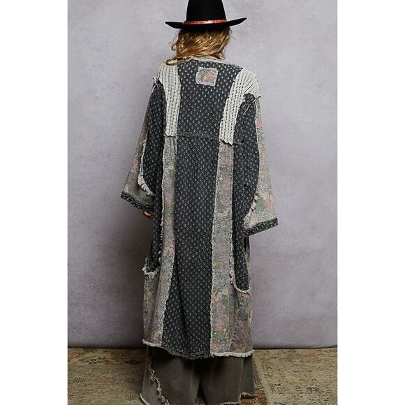 1K***POL Denim Long Jacket Crochet Contrast - Picture 4 of 4